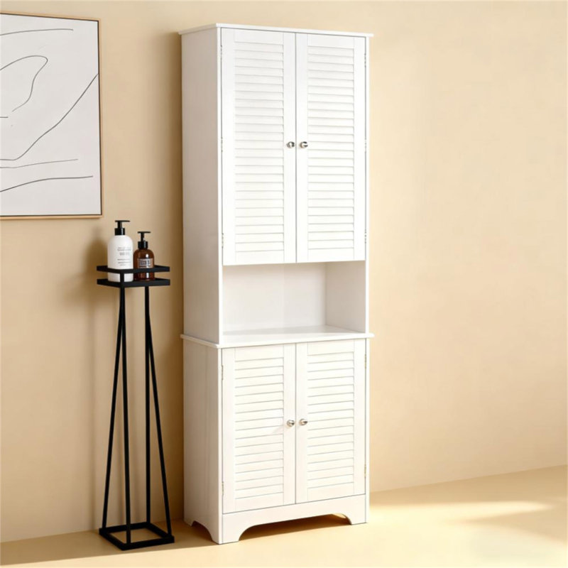 Armoire autoportante, grande armoire de rangement étroite avec portes et tablettes