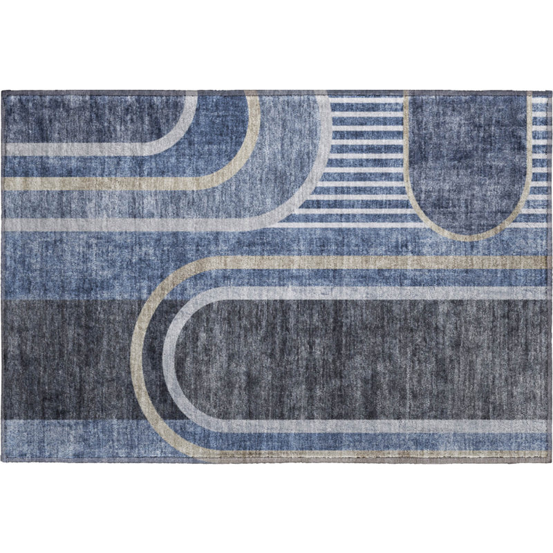 Premium Machine Washable Cerrito AMF532 Navy Rug, Rectangle 1'8" x 2'6"