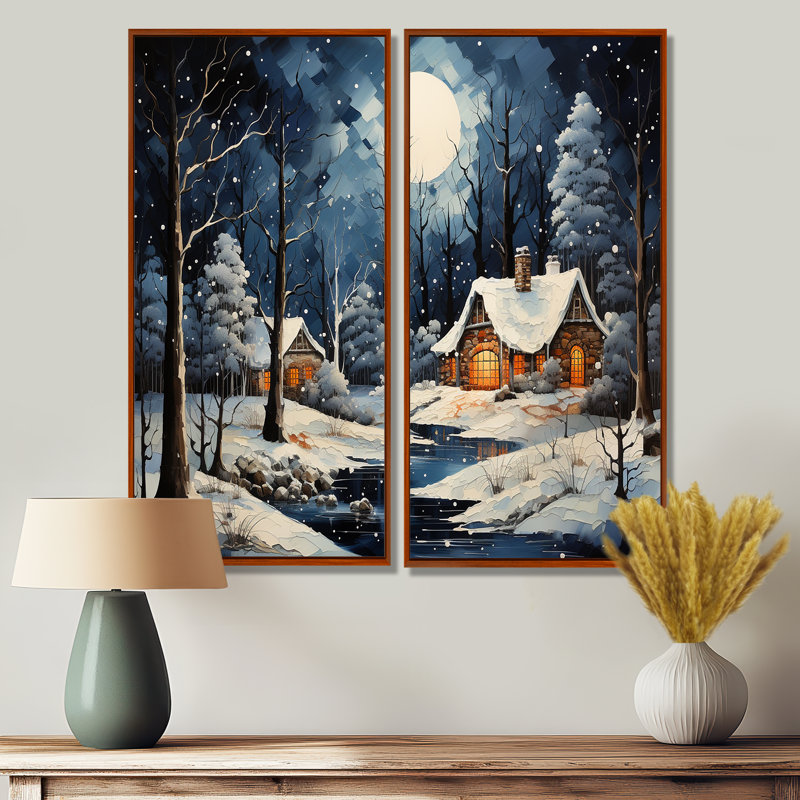 Décorations de Noël hiver chalet de campagne II - paysages d'hiver, H 32 po x l 32 po, Brun