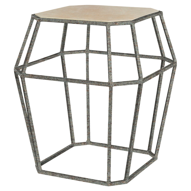 Table de bout Paris Frame, Travertin clair, Blanc huître