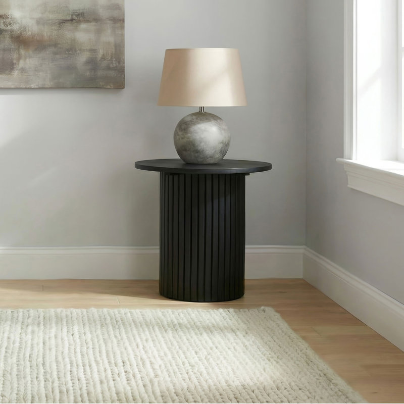23.9" W Transitional End Table, Black, Black