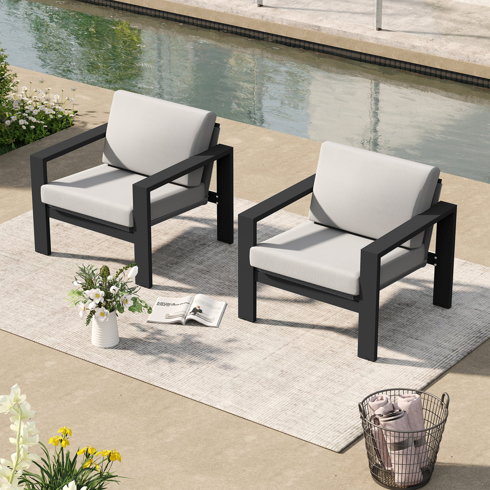 Mikel Aluminum & Rattan Patio Chairs With Light Gray Cushions