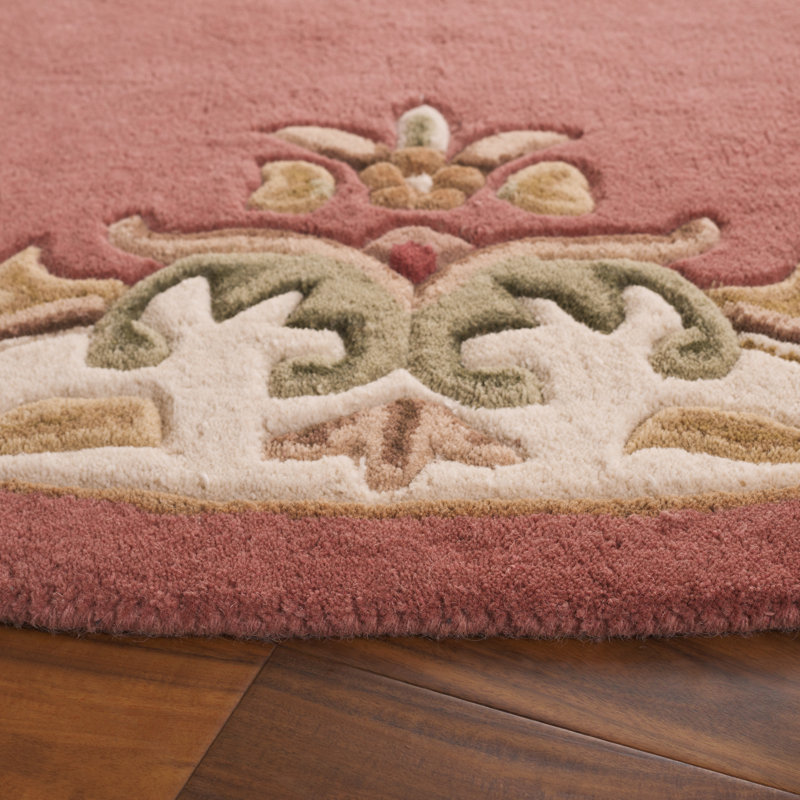 Stenberg Hand Tufted Wool/Cotton Floral Rug in Pink/Ivory, Round 6'
