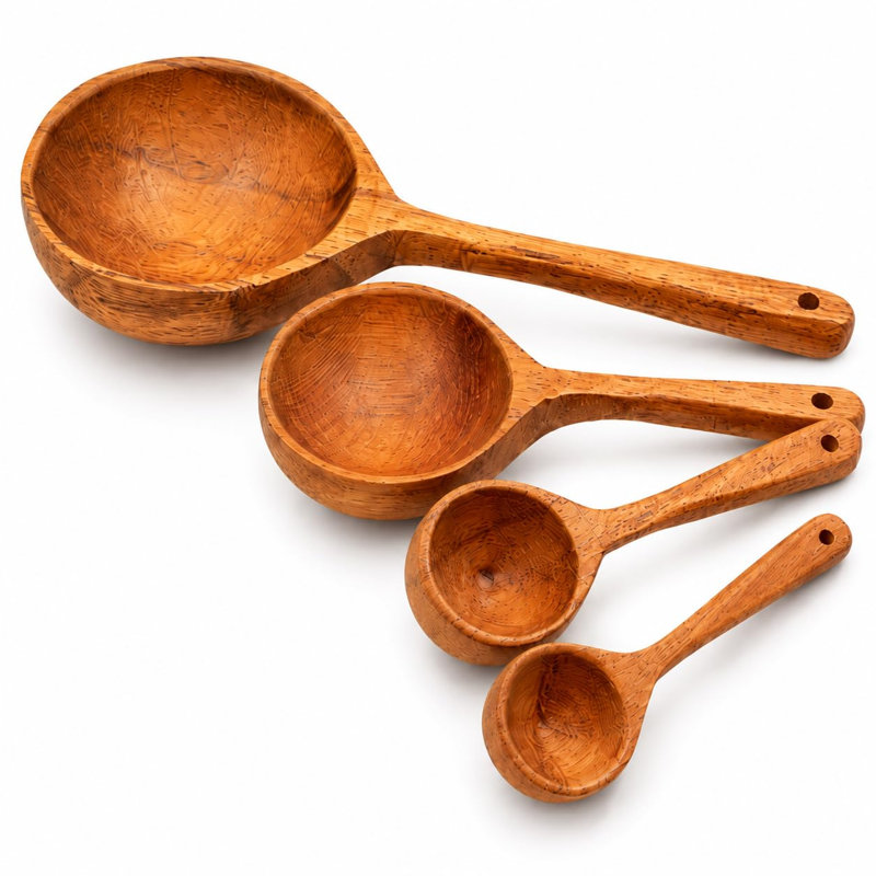 Ensemble de 4 cuillères doseuses en bois, ustensiles de cuisine artisanaux en bois naturel