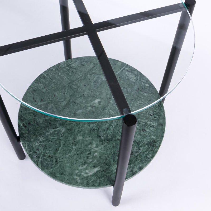 Ansted Marble/Glass Top End Table with Storage, Black, Green