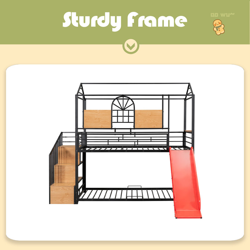 Twin Over Twin Metal Bunk Bed, Red