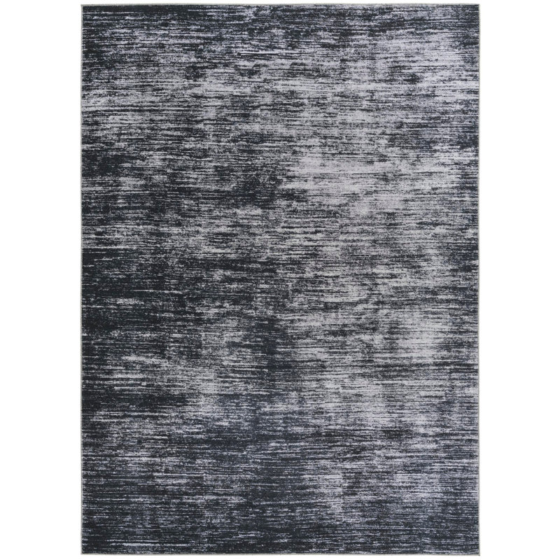 Tapis noir en chenille tissé à la machine Ikhasa, Rectangle 7 pi 6 po x 10 pi 6 po