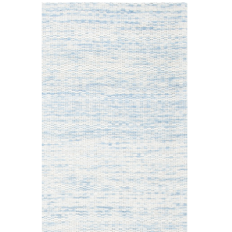 Tapis bleu / ivoire en laine tissé à la main Aon, Rectangle 4 pi x 6 pi