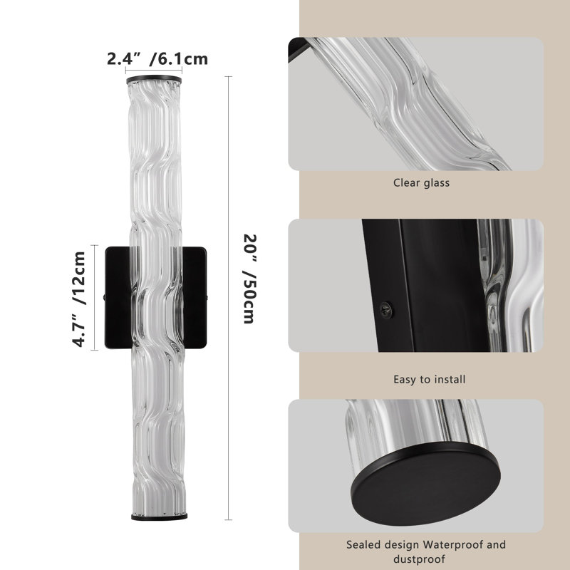 Ensemble de 2 appliques murales de salle de bain en cristal noir 19,7 po, DEL intégrée, 3 températures de couleur, intensité variable, applique de meuble-lavabo moderne