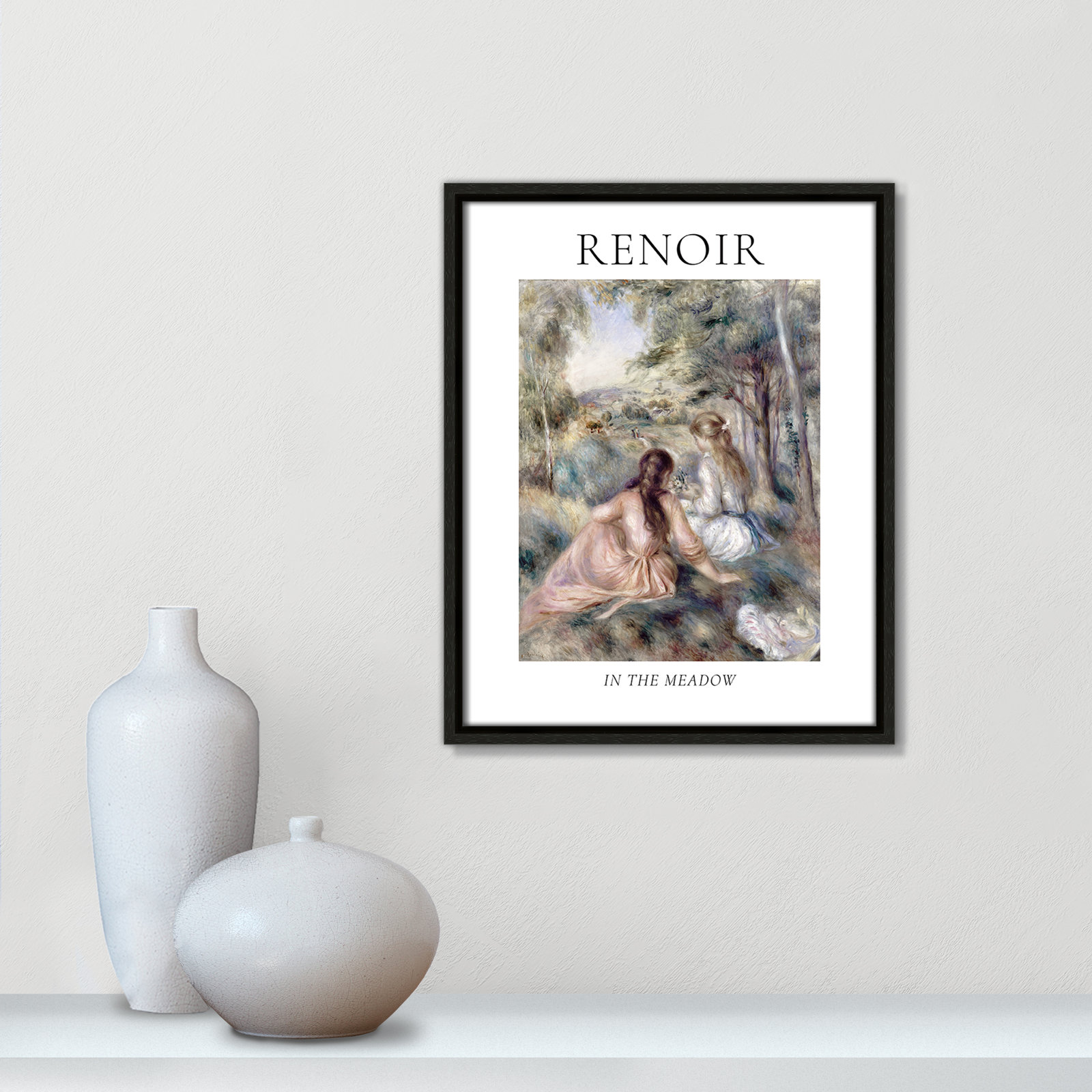 Old Masters Collection " In The Meadow " by Auguste Renoir, Espresso Floater Frame, No, 15.5" H x 12.5" W x 2" D