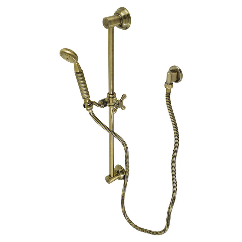 Système de douche Kingston avec barre coulissante et douche à main Kingston, Laiton antique