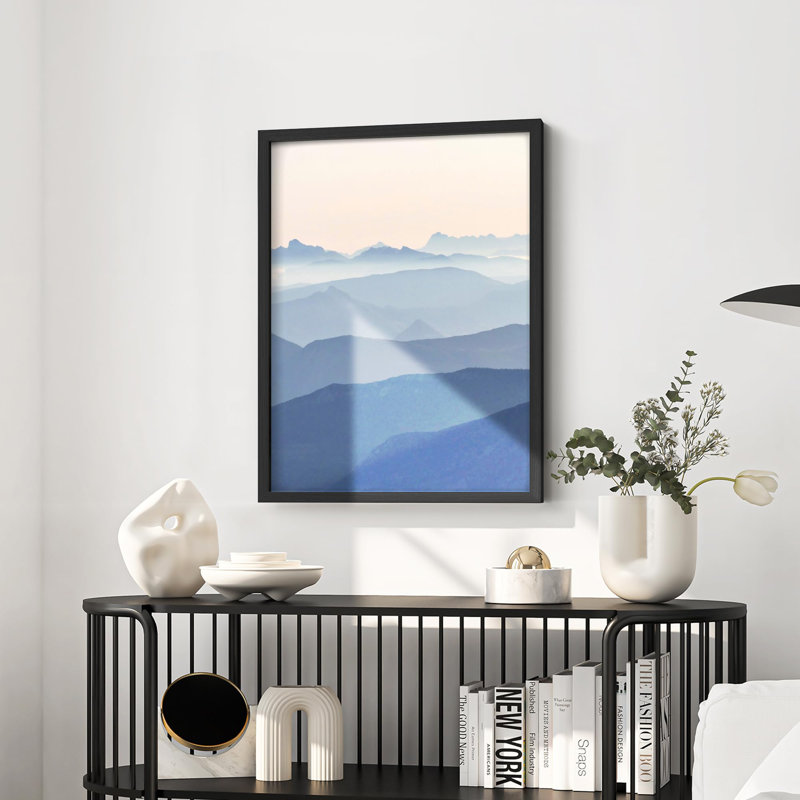 Nuage, horizon et dégradé bleu, chaîne de montagnes, nature, illustration, petit décor, œuvre d'art moderne, Noir