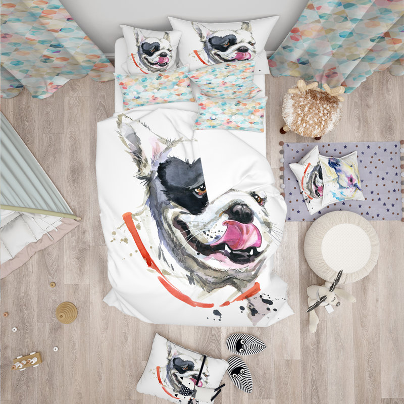 Kiss French Bulldog - Animal Duvet Cover Set - Microfiber Polyester, Full/Queen Duvet Cover + 2 Shams
