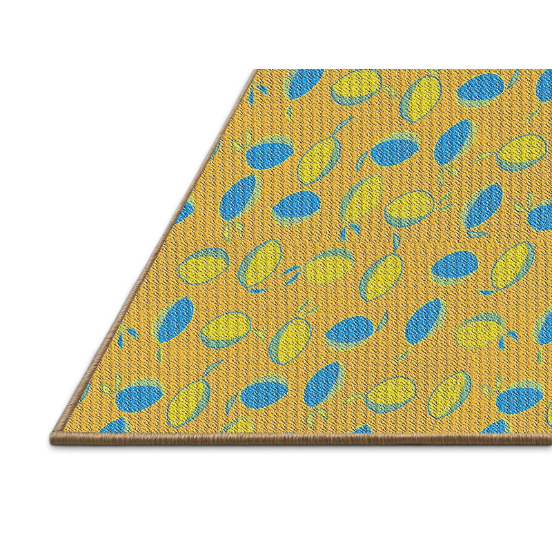 Laine tissée à la machine à motifs géométriques et polyester jaune/bleu Tapis décoratif, Rectangle 4 pi x 6 pi