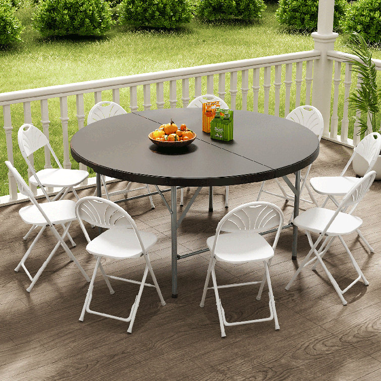 Round Foldable Plastic Table Collapsible Circular Steel Frame with Carry Handle