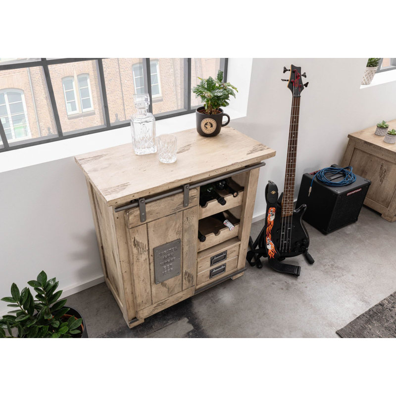 Railway 80cm Solid Wood Wine Bar, Brown, white and pink