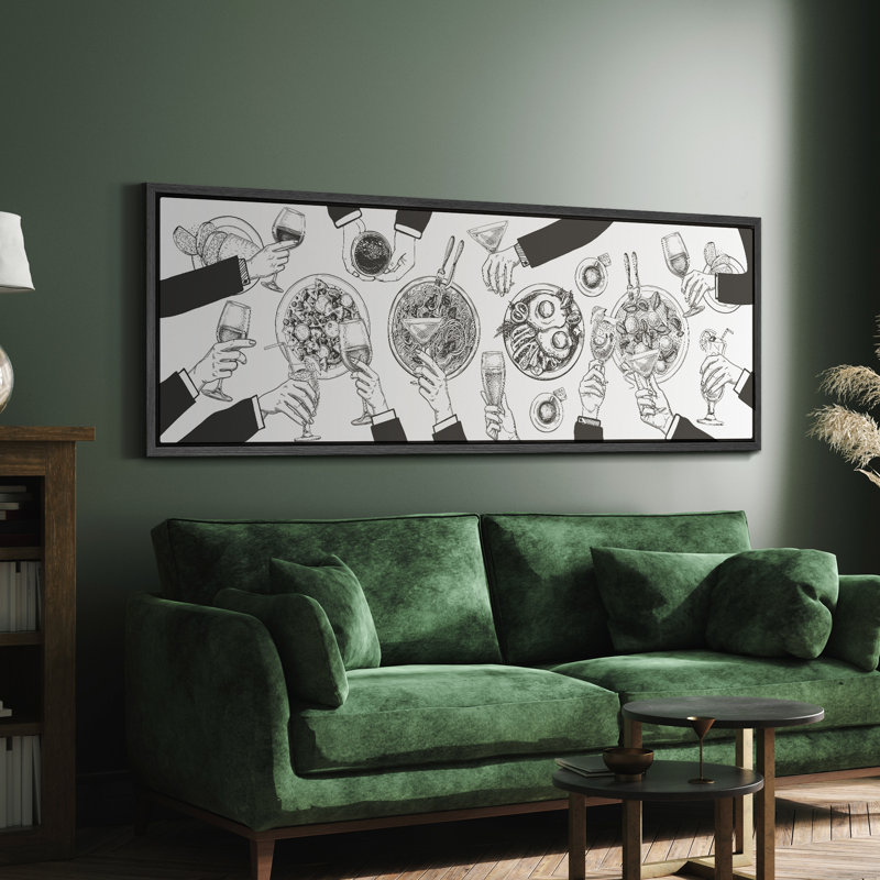 «Black and White Food and Drink Vintage Antique Retro Decor Extra Large», reproduction d'art, H 20 po x l 60 po