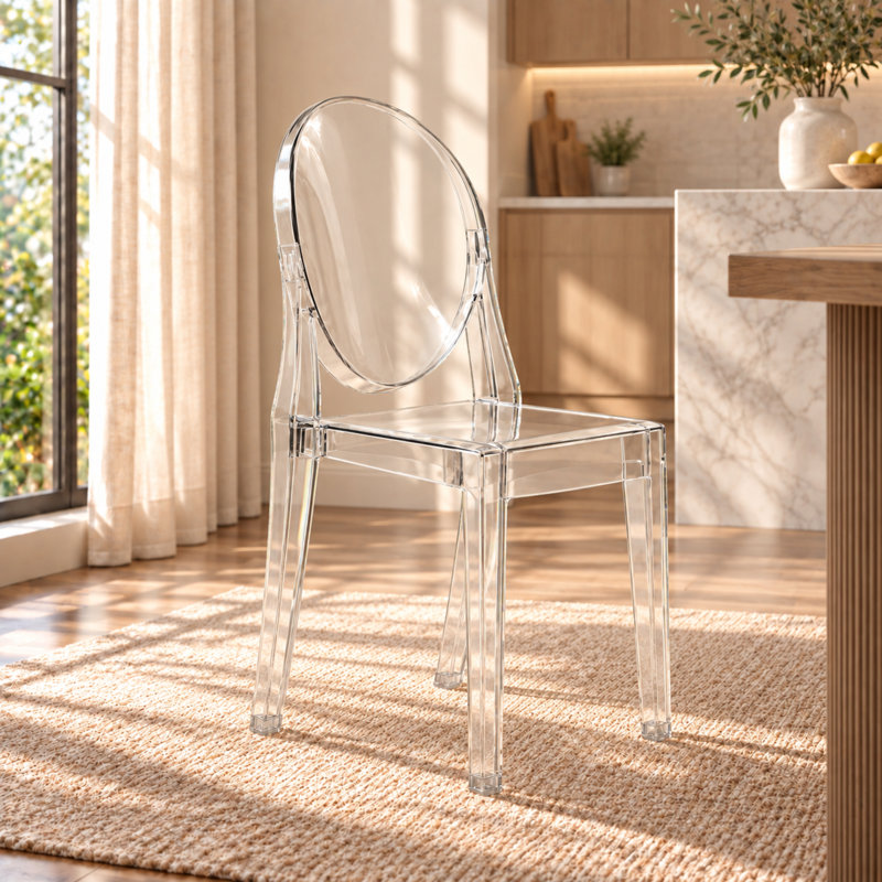 Chaise fantôme en acrylique transparent Brayan - Chaise de salle à manger à dossier rond moderne et siège d'appoint - Chaise d'appoint en Lucite résistante aux égratignures, ensemble de 2 et de 4