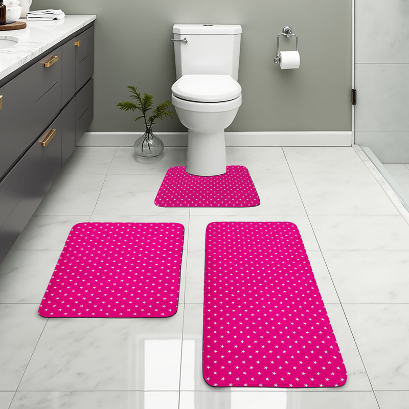  Ensemble de 3 tapis de salle de bain Hot Pink Hot U