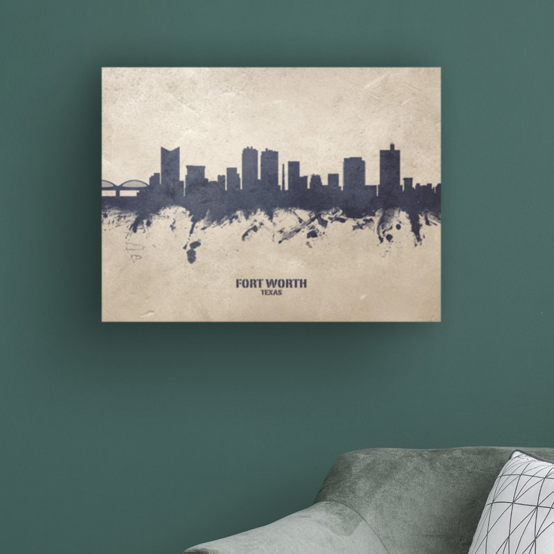 «Fort Worth Texas Skyline Concrete» par Michael Tompsett, impression sur toile tendue, H 24 po x l 32 po x P 2 po