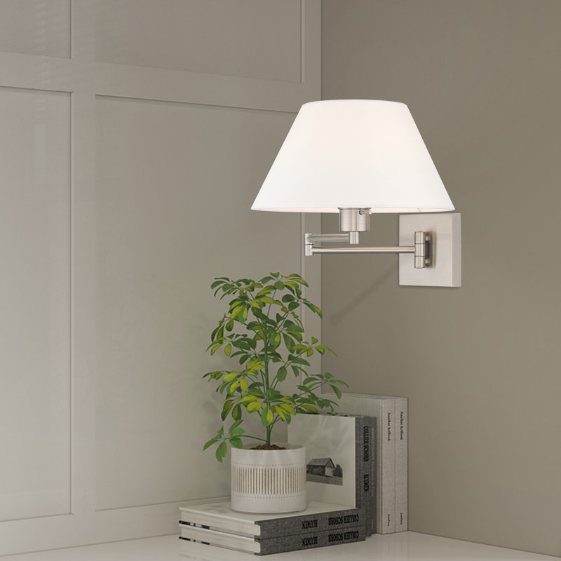 Mckella Swing Arm Sconce, Brushed Nickel, Off-White
