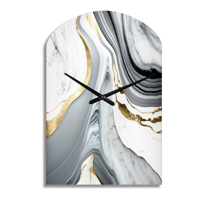 «Abstract Geode», horloge murale en métal gris, imprimé horloge asymétrique gris, Moyenne