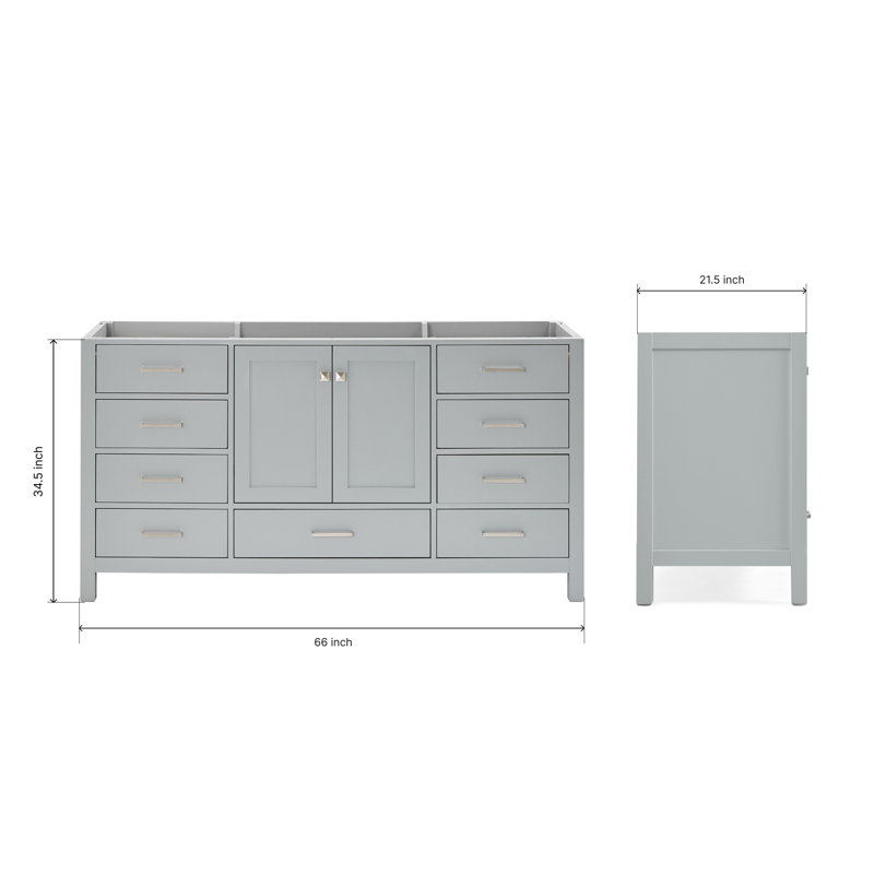 ARIEL Cambridge 66'' Single Bathroom Vanity Base Only, Gray, Brushed Nickel