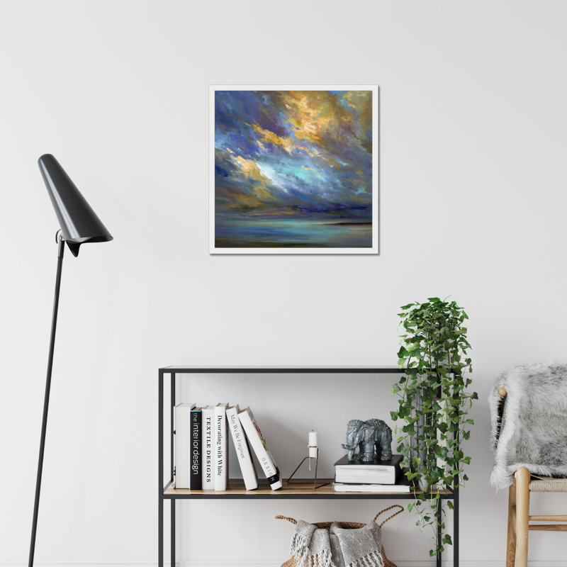 Coastal Clouds #30 by Sheila Finch - Painting, 55cm H x 55cm W x 2.3cm D, White Framed Paper Print