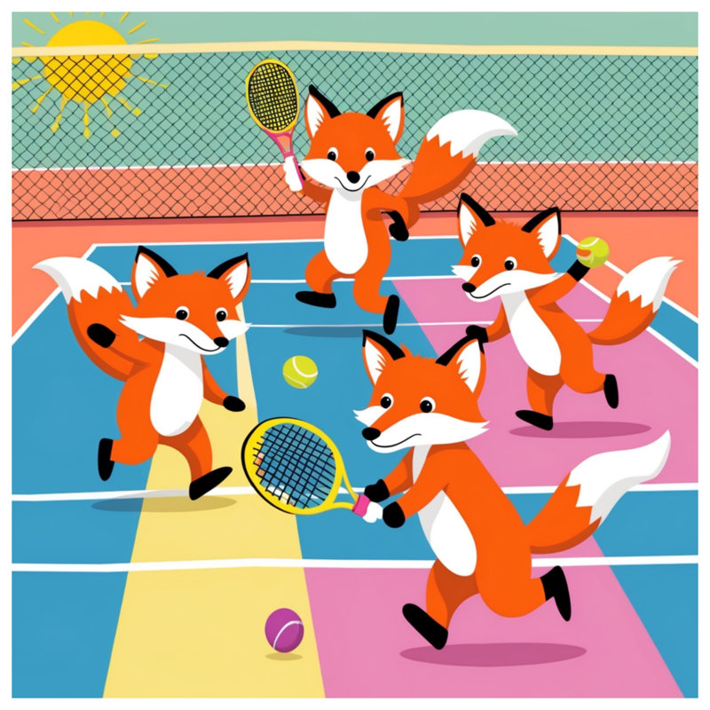 Tapis de bain Foxes jouant au tennis, L 24 po x L 17 po
