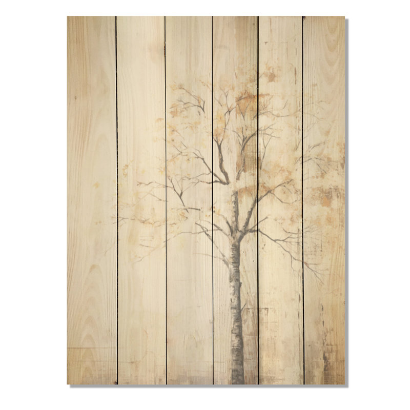 Beige, arbres, chêne, solitude, art sur bois de pin naturel, H 20 po x l 10 po
