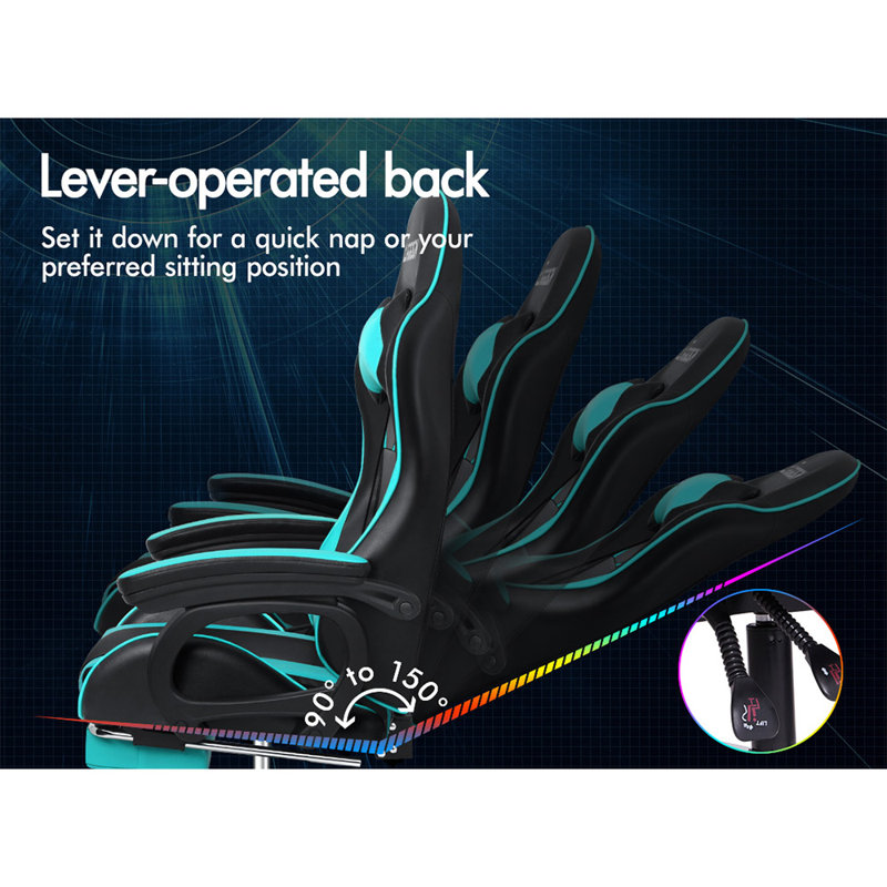 Gaming Chair with Headrest, Cyan/Black