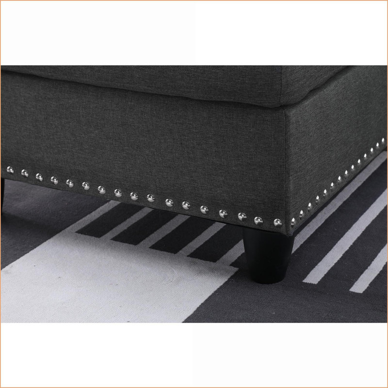 Canapés modulaires de 98 po de large faisant face à la gauche avec repose-pieds | Lin | Gris foncé, Mélange de lin gris foncé