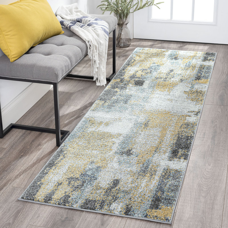 Tapis jaune / gris / blanc, Tapis de couloir 2 pi 3 po x 7 pi 3 po