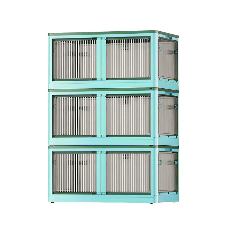3Pcs Foldable Storage Bins with Lid 4 Doors Collapsible Stackable Closet Organizer Containers with Lock 4Pcs Wheels, 97.8 QT