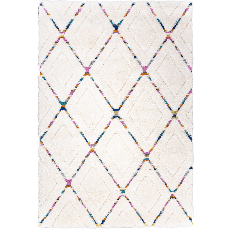 Tapis géométrique blanc cassé Lola, Rectangle 7 pi 11 po x 10 pi 10 po