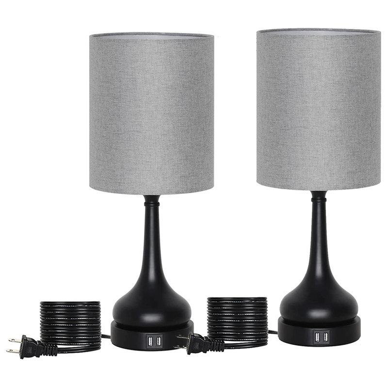 Ensemble de lampes de table grises 14,72 po Quiogue