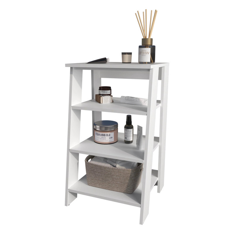 Attractive White Freestanding Shelf For Bathroom With 4 Storage Shelves Stylish Neat Organization Feature, White