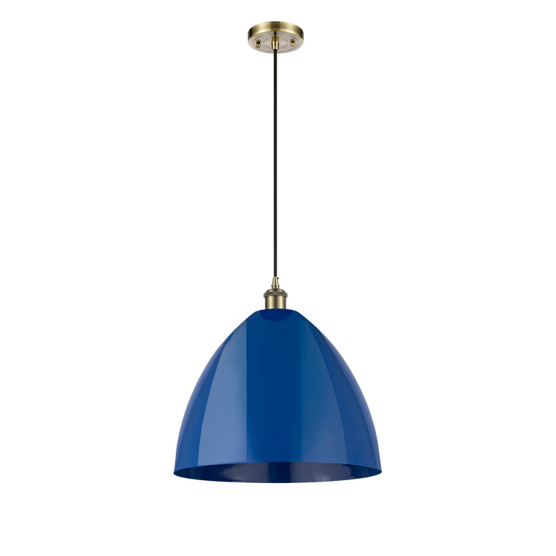Luminaire suspendu conique 1 lumière, Bronze clair, Bleu