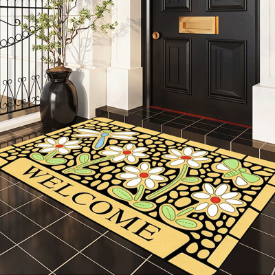  Tapis d'entrée antidérapant pour l'intérieur, 24 po x 36 po, libellule marguerite