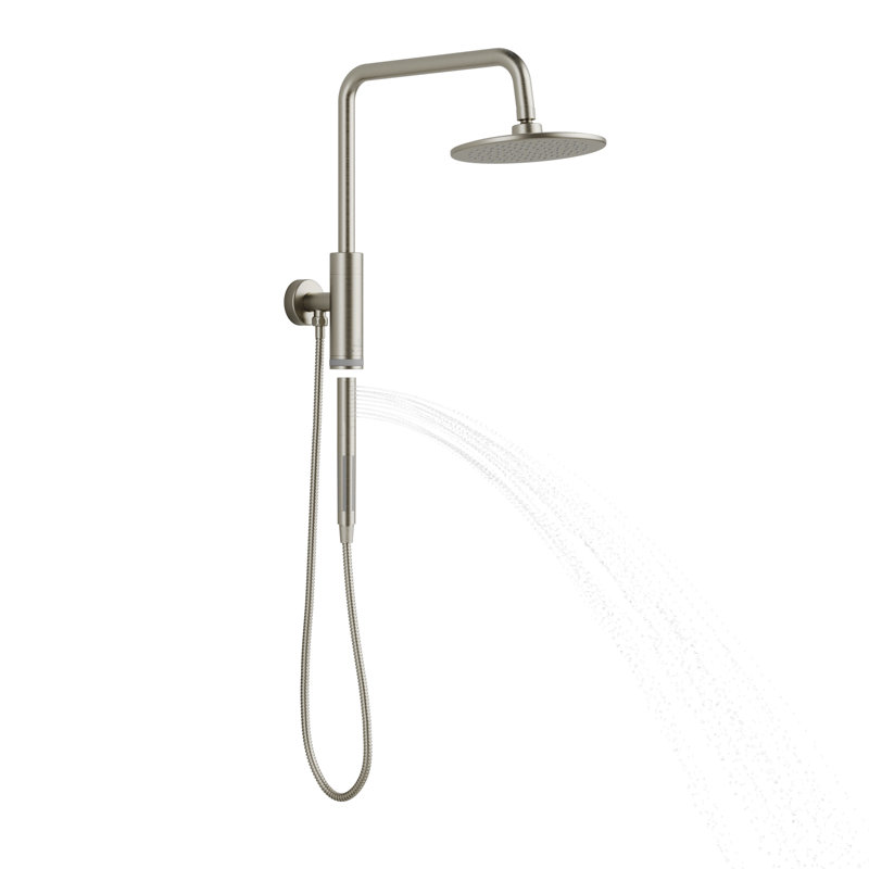 Aquarius 8-in Rain Showerhead Shower System with Pivoting Shower Arm and Magnetic Handshower Holder, Brushed-Nickel