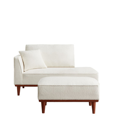 Upholstered Chaise Lounge and Stool (White)