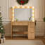 36.2" W Modern Vanity Desk With 4 Drawers, Led Lighted Mirror & Power Outlets, Natural-736424810
