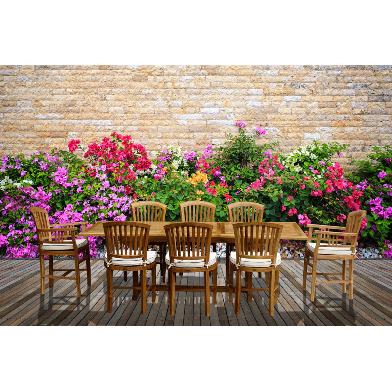Celise 8 - Person Teak Wood Patio Dining Set with Rectangular Table , Sunbrella® Cushions Included