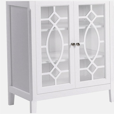 HOMCOM sideboard cabinet, kitchen storage cabinet, double glass door decorative cabinet with adjustable shelves, white