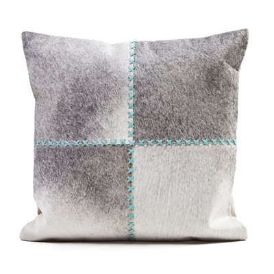  Coussin carré en cuir de vache 20 po x 20 po avec coutures en cuir pour l'intérieur