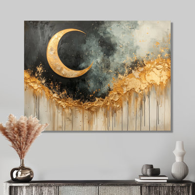 Golden Eclipse Moon Reverie - Moon Metal Wall Art For Living Room
