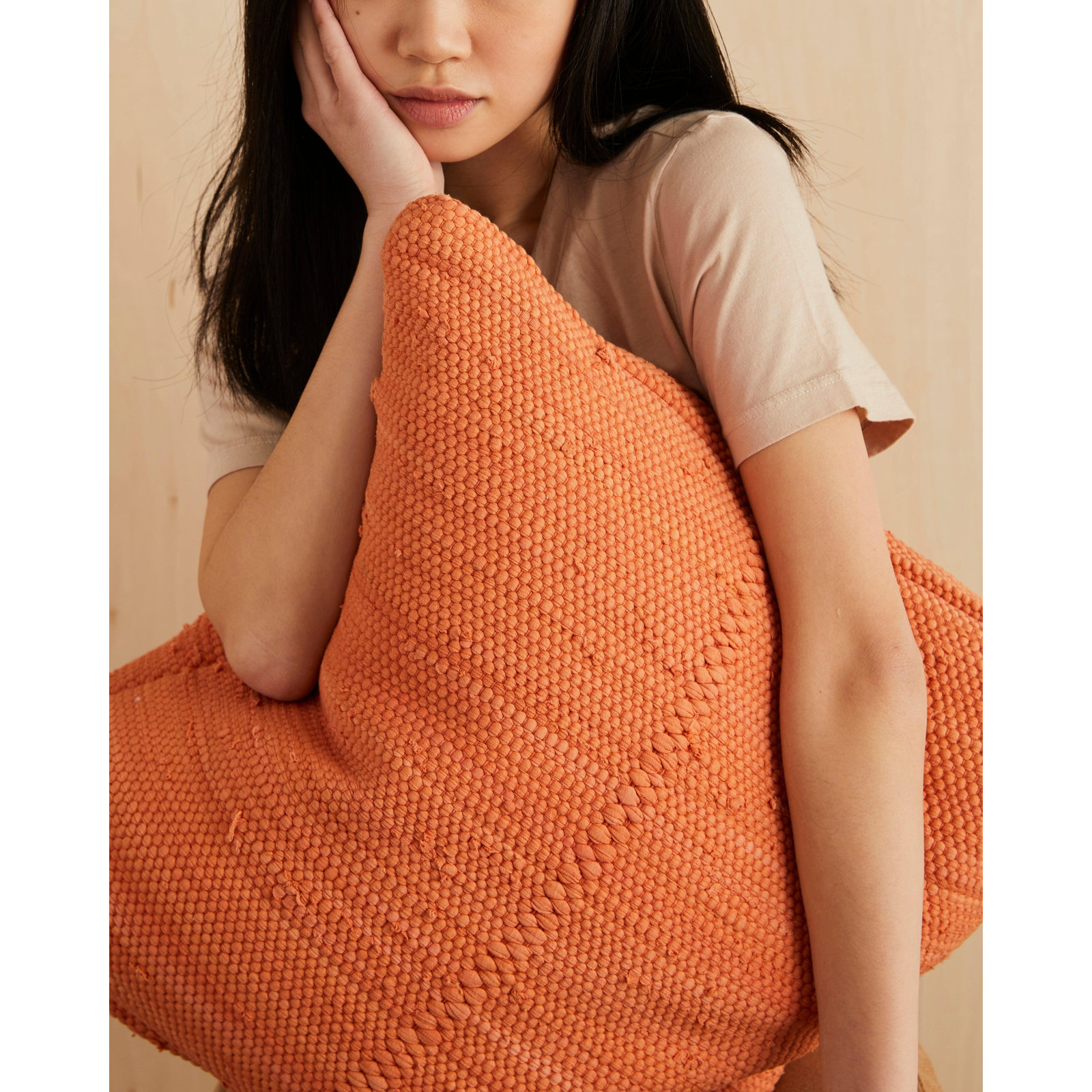 PILLOWPIA 100% Cotton Chindi Lumbar Pillow Cover with Brass Zipper | Handwoven Accent, Pottery, Square 20"