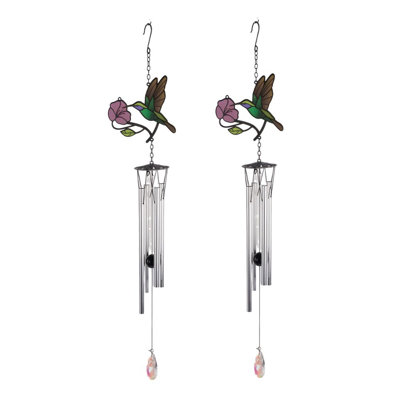 Ensemble de 2 cadeaux ICE ARMOUR 29 po long colibri argent carillon de vent Figurine Statue Sculpture Décoration d'ornement Maison / Chambre / Jardin Décoration de pendaison de crémaillère, Fêtes, Spécial Noël 
