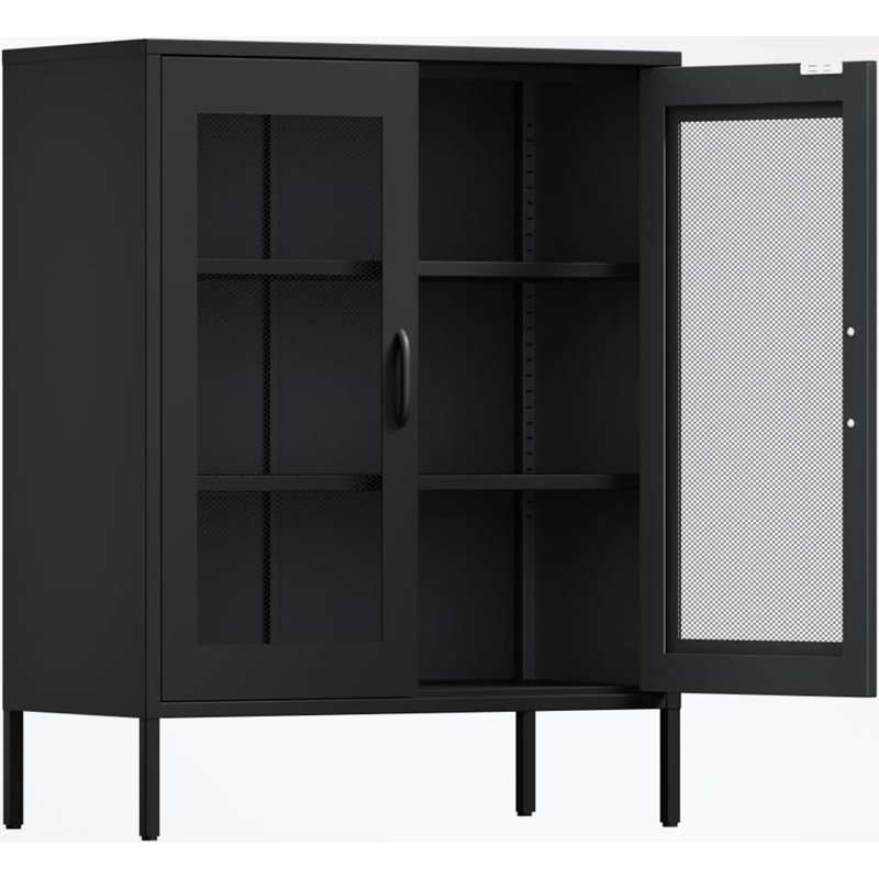 Armoire de rangement en métal avec portes et tablettes en filet, Noir, Noir