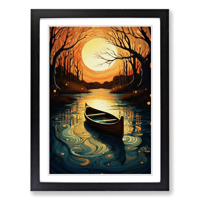 Boat on a Lake Art Nouveau - Framed Print